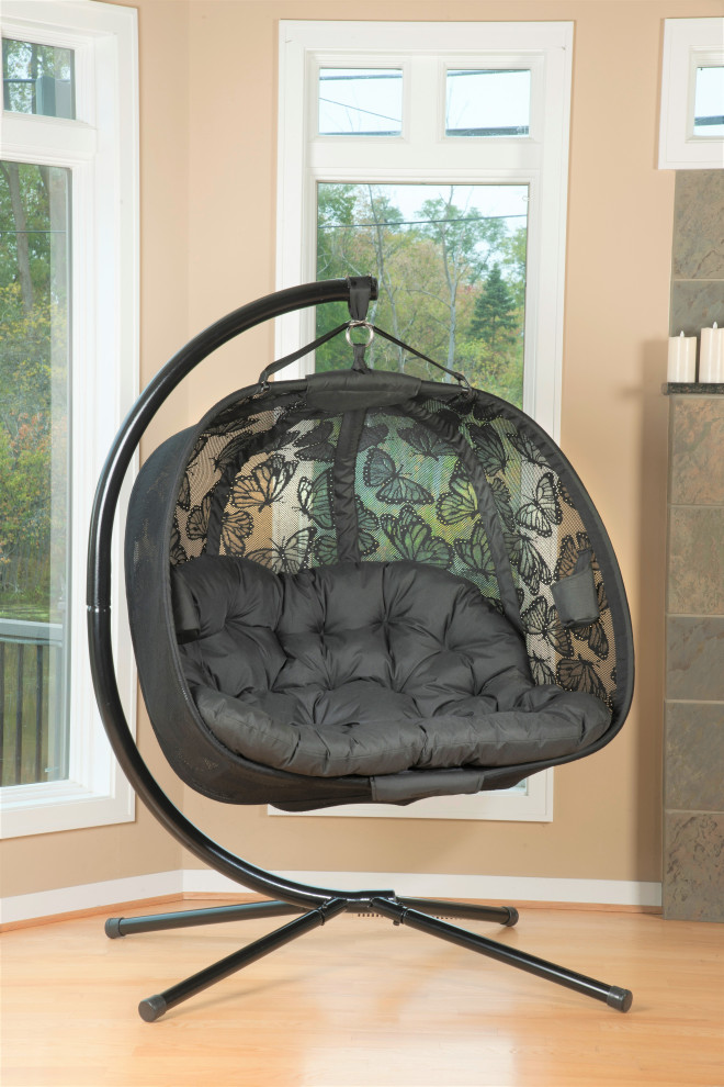 66H x 50W x 43D Black Hanging Loveseat Butterfly Design   Transitional   Hammocks And Swing Chairs   by IDEAZ International  LLC  Houzz