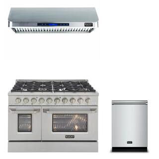 Kucht Bundle 48 in. 6.7 cu.ft. Pro-Style Natural Double Oven Gas Range Range Hood Dishwasher 24 in. in Stainless Steel KN4824UC