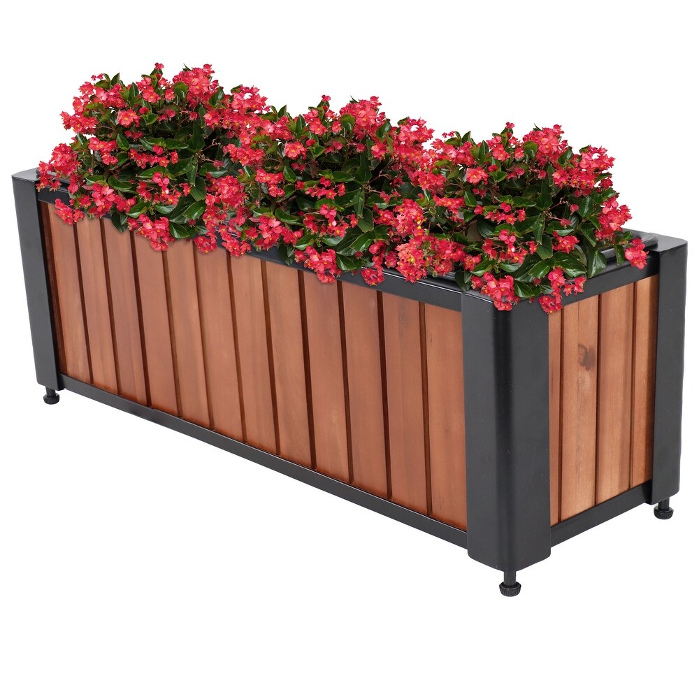 Slatted Wood Planter Box with Removable Insert   14.75” H