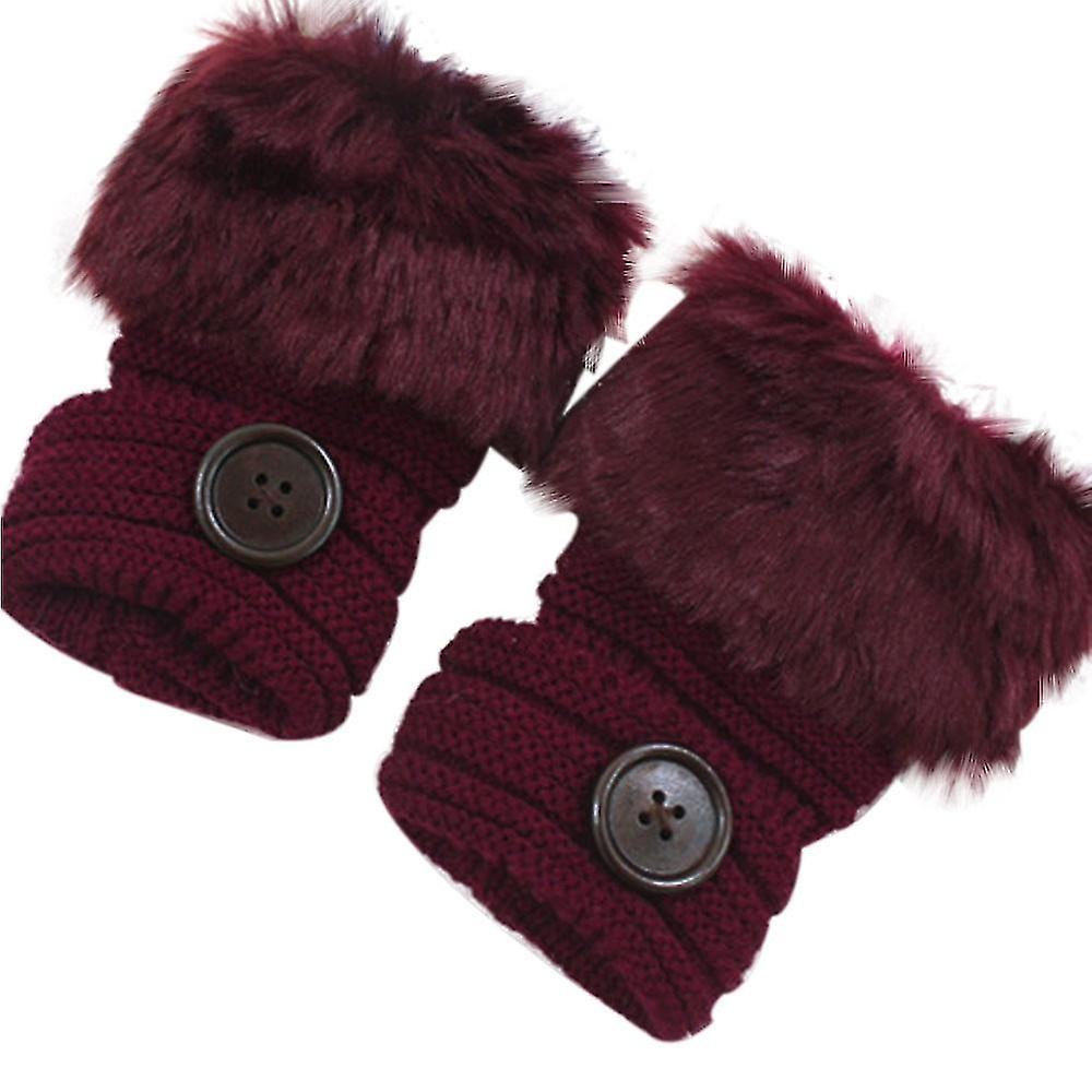 Women Warm Winter Faux Rabbit Fur Wrist Fingerless Gloves Mittens We