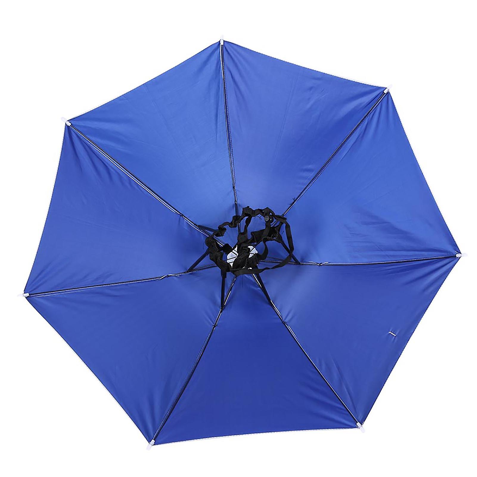 77cm Sunscreen Windproof Head Mounted Umbrella Top Folding Hat Umbrella(silver Blue)