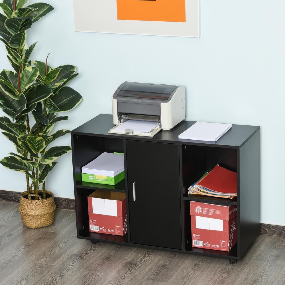 Vinsetto Black Particle Board Filing Cabinet Printer Stand with an Interior Cabinet 2-Shelves and Printers Scanner Area 924-014V80BK