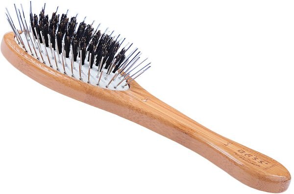 Bass Brushes The Hybrid Pet Groomer Oval Brush， Bamboo-Dark Finish， Large