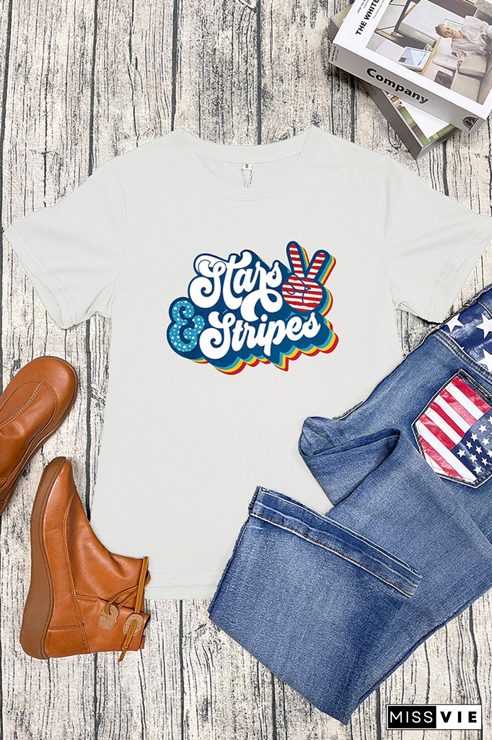 Stars & Stripes Retro Peace Graphic Tee Wholesale