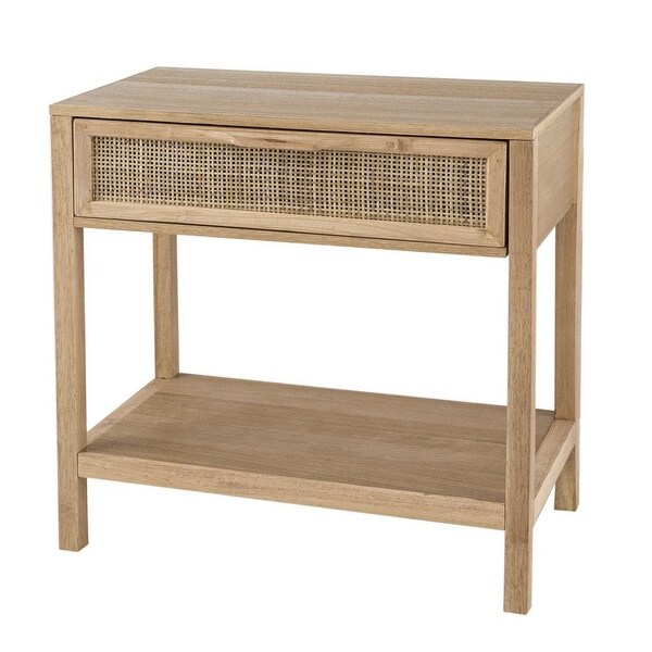 Tia 22 Inch Accent Side Table， Pine Wood， Woven Rattan， 1 Drawer - 22 H x 12 W x 22 L Inches