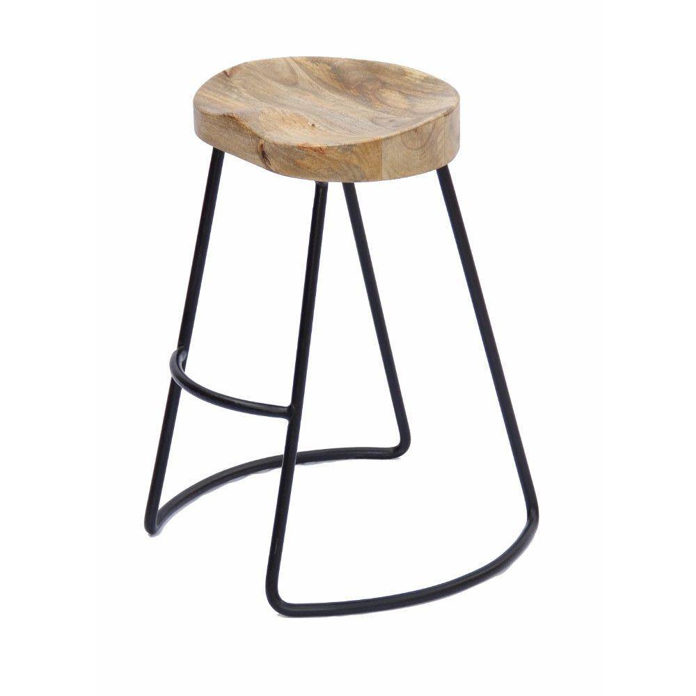 THE URBAN PORT Brown and Black Small Wooden Saddle Seat Barstool with Tubular Metal Base UPT-37910