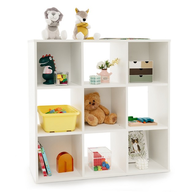 Costway 9 cube Kids Toy Storage Organizer Wooden Children x27 s Bookcase Display Bookshelf