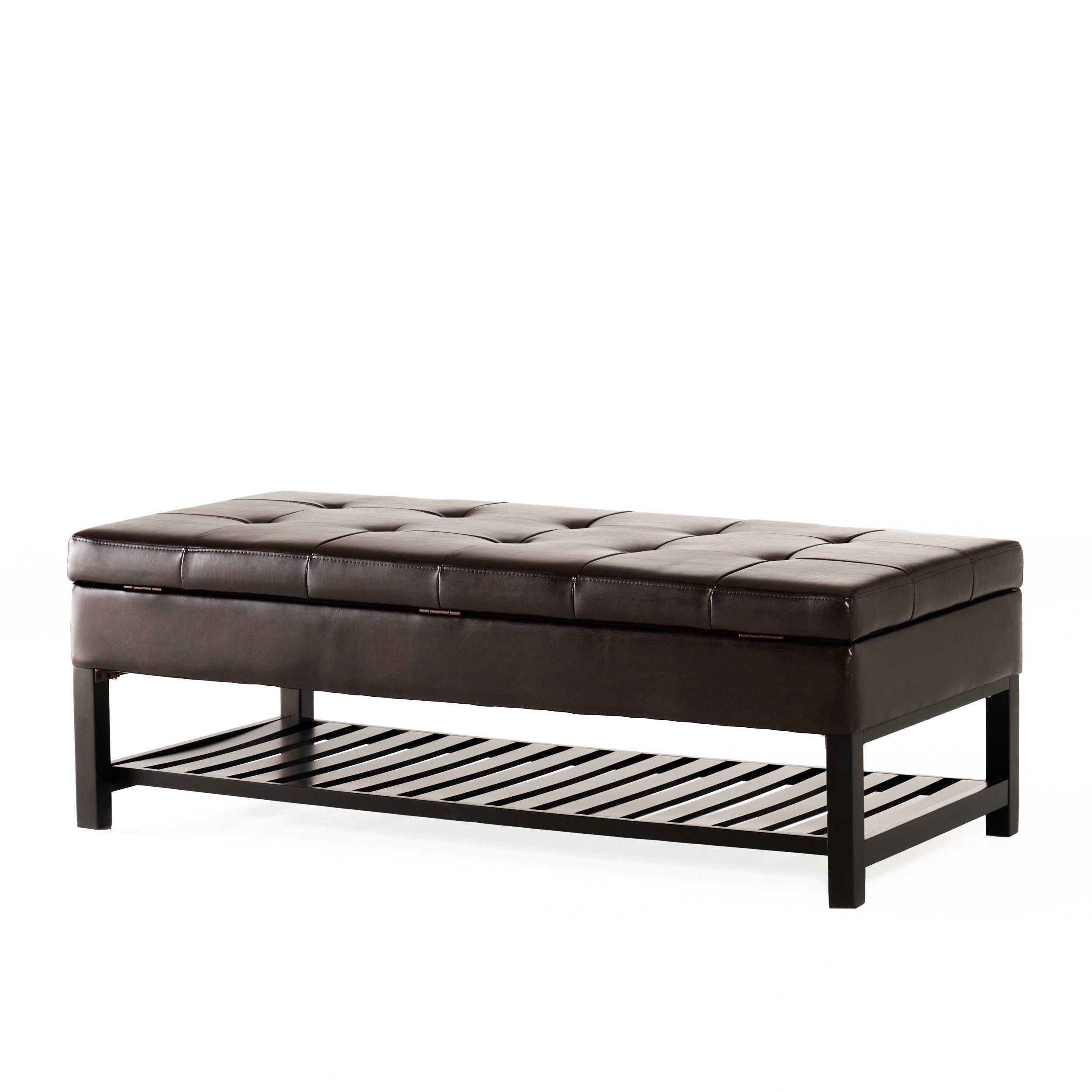 Felix Brown Wood Rectangle Storage Ottoman Coffee Table With Bottom Rack