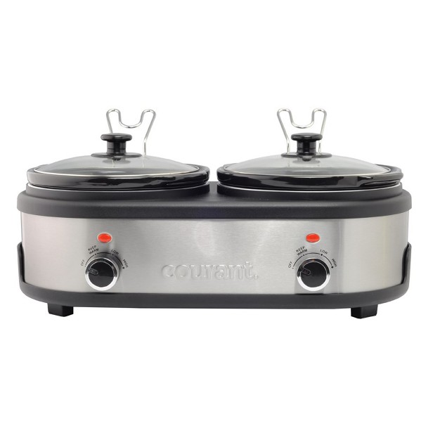 Courant 2 5 Qt Each Pot total Of 5 Qt Double Slow Cooker Stainless Steel