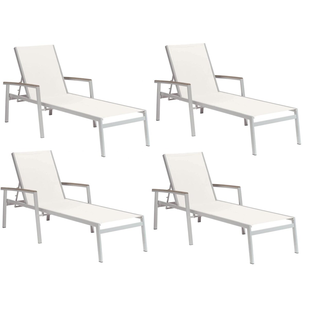 Travira 4 Piece Aluminum Patio Chaise Lounge Set W/ Natural Sling and Tekwood Vintage Arm Caps By Oxford Garden