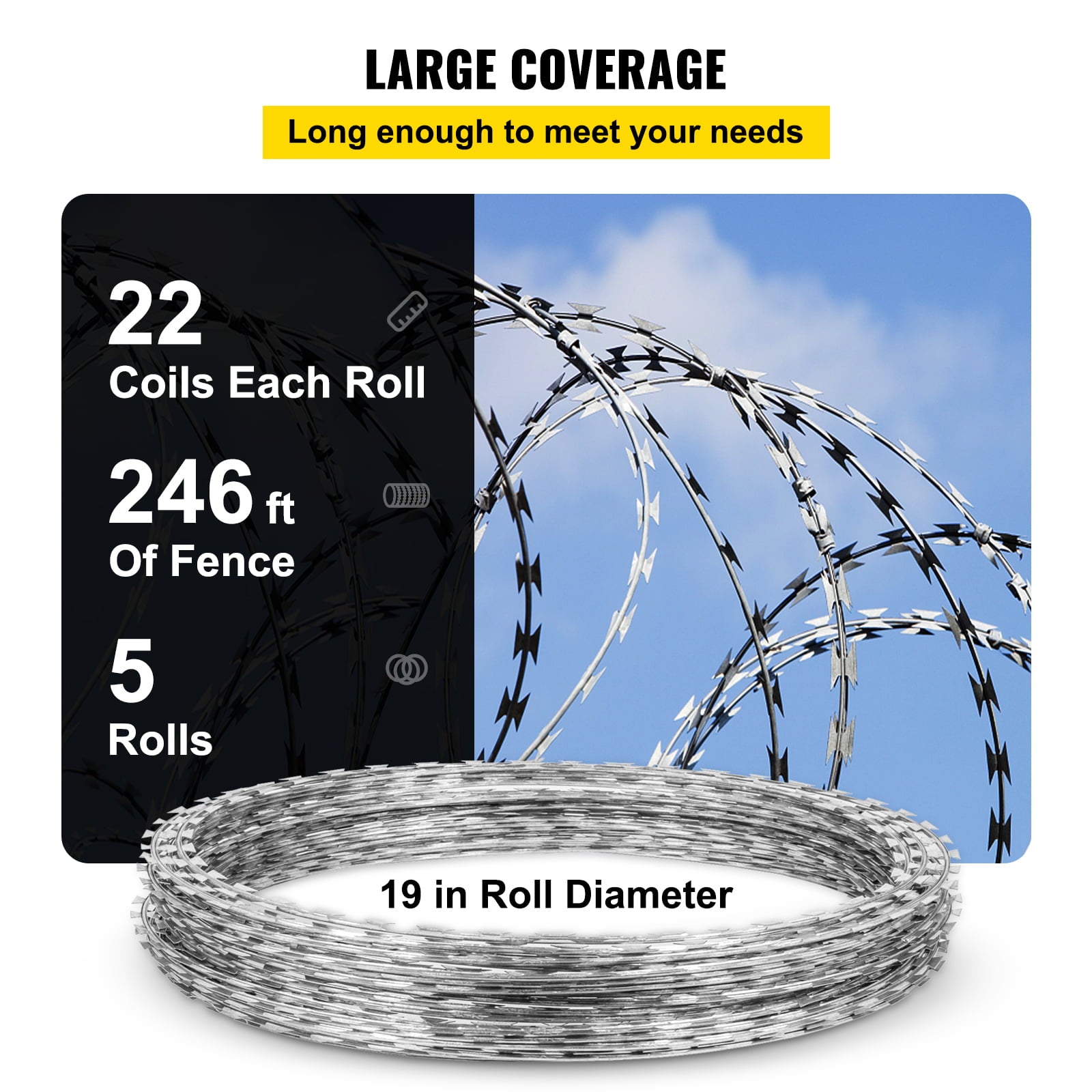 VEVOR Razor Wires Razor Barbed Wire 246ft 5 Coils Razor Wire Fencing Razor Fence