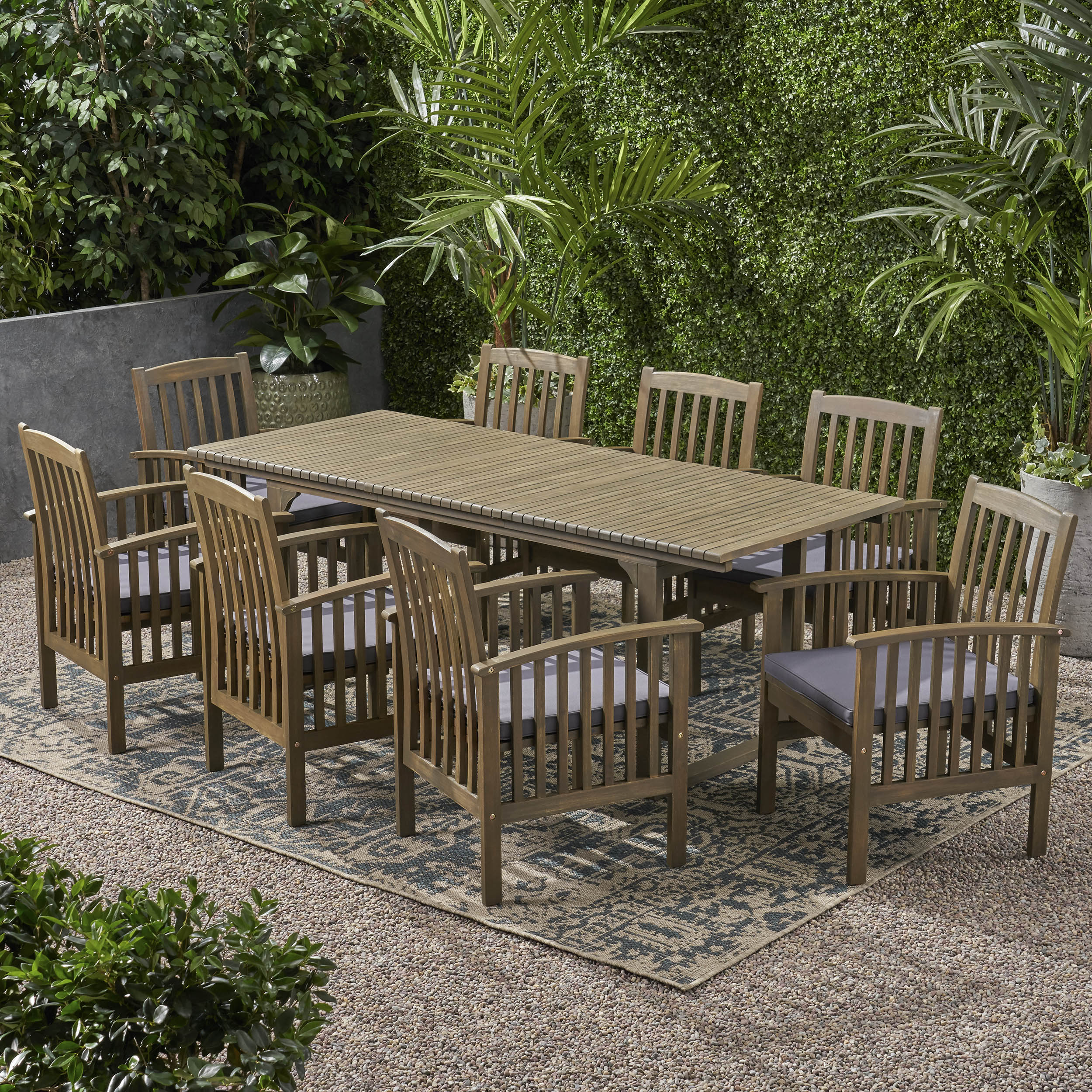 Bowdon Outdoor 8 Seater Expandable Acacia Wood Dining Set