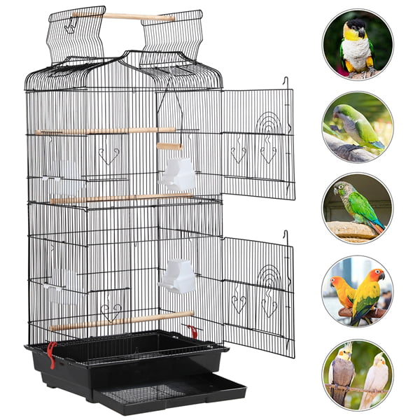 Topeakmart 41'' H Open Top Metal Bird Cage with Four Feeders， Black