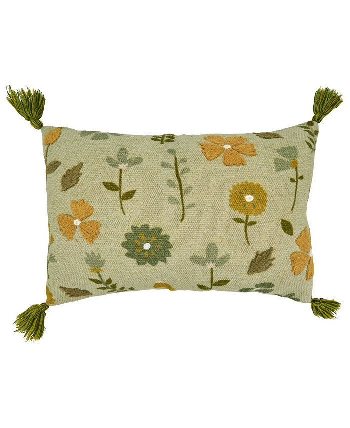 Saro Lifestyle Floral Tassled Embroidered Decorative Pillow， 16