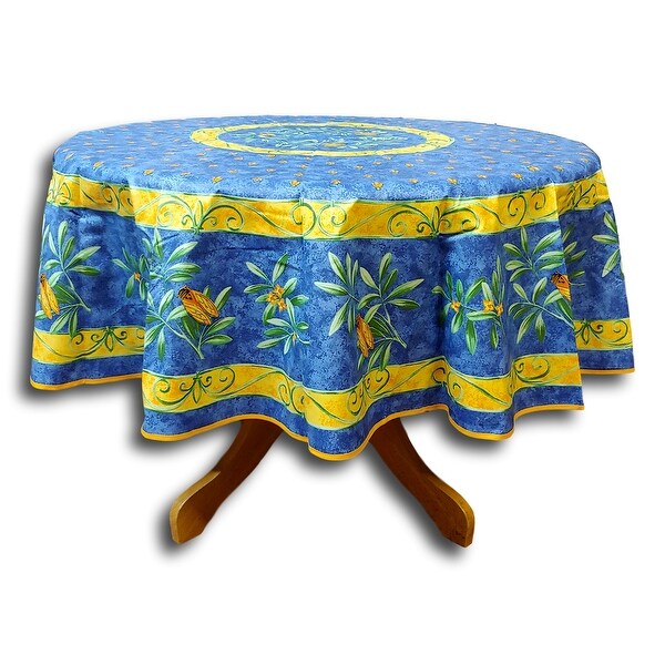 Wipeable French Spill Resistant Bees Print Acrylic Coated Tablecloth