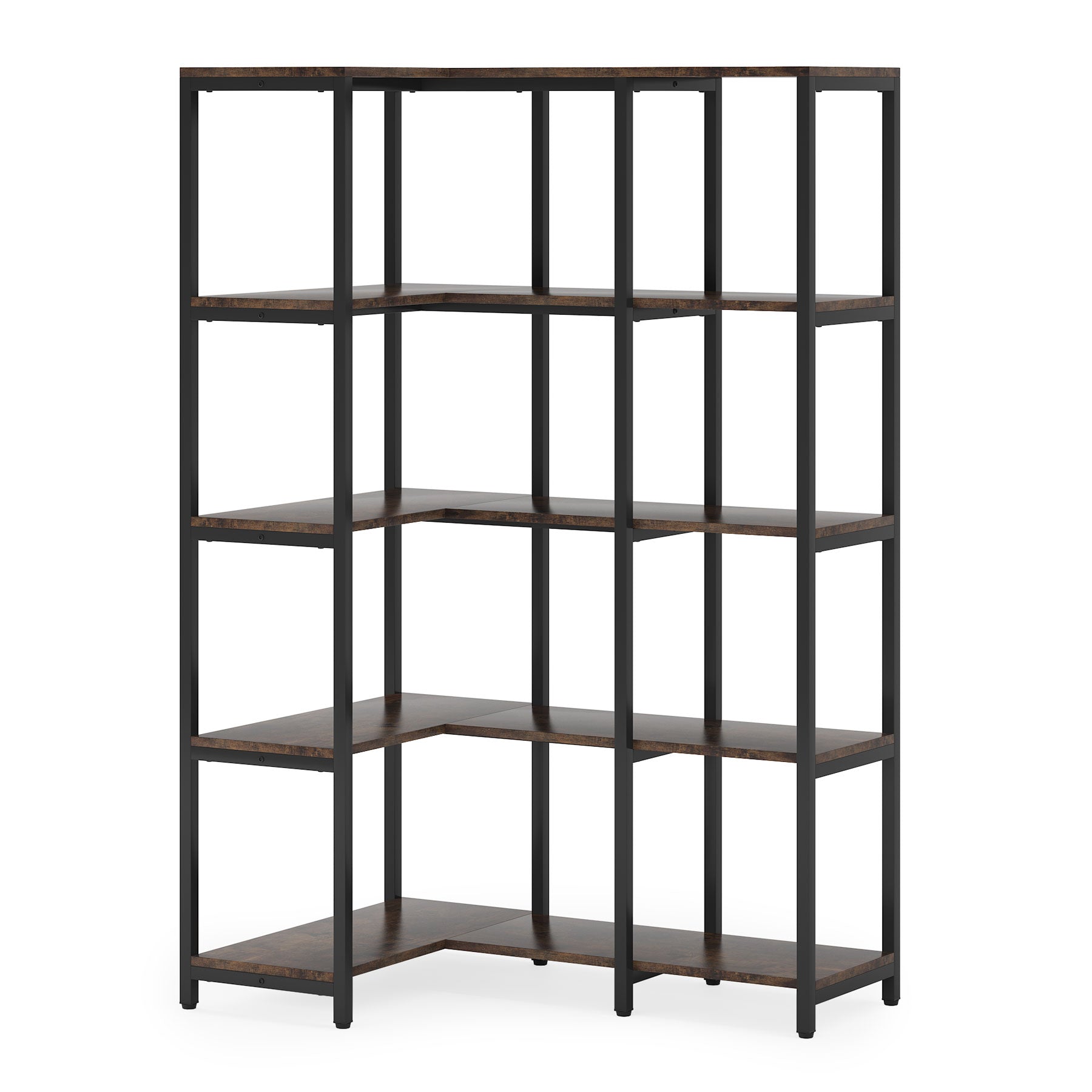 5-Shelf Corner Bookshelf, Reversible L-shaped Corner Etagere Bookcase