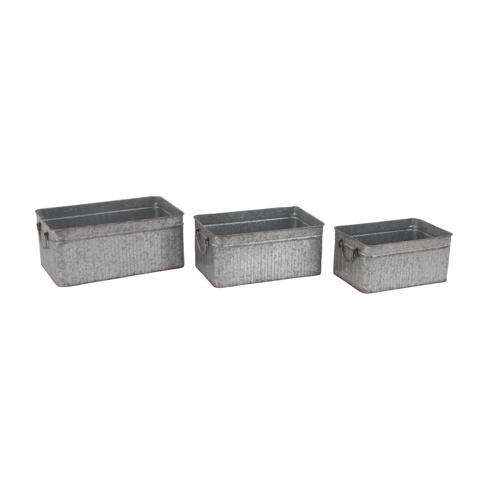 Farmhouse Metal Rectangular Planters with Handle (Set of 3)