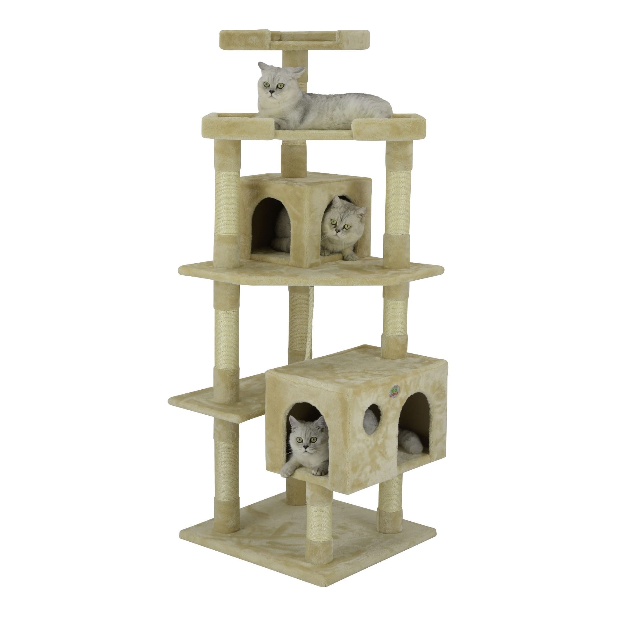 Go Pet Club Beige Cat Tree House with Sisal Scratching Posts， 60.5