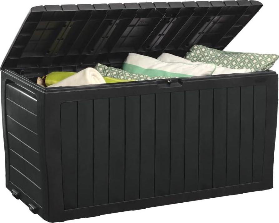 Keter Marvel Plus 71 Gallon Resin Deck Box-Organization and Storage for Patio Furniture Outdoor Cushions, Throw Pillows, Garden Tools and Pool Toys, Graphite