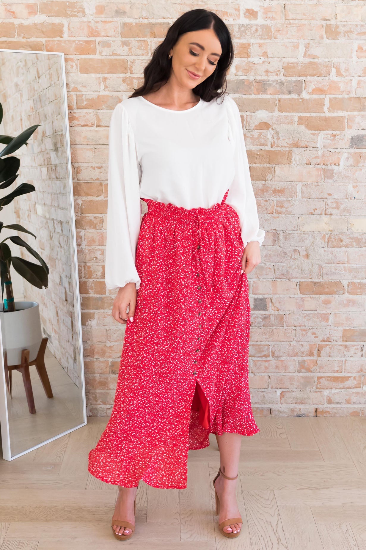 Spring Blooms Modest Button Skirt