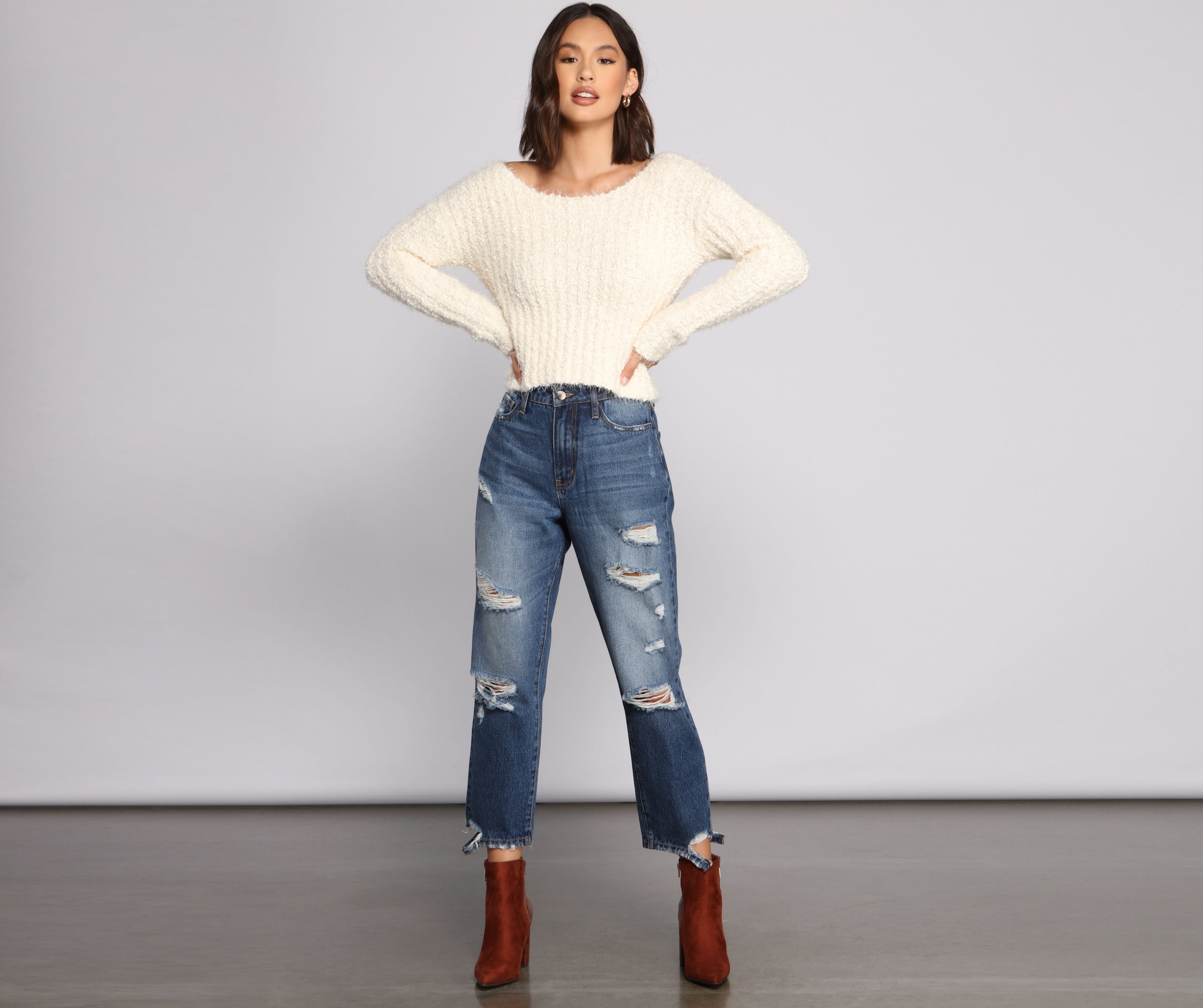 Cozy Cropped Popcorn Knit Sweater