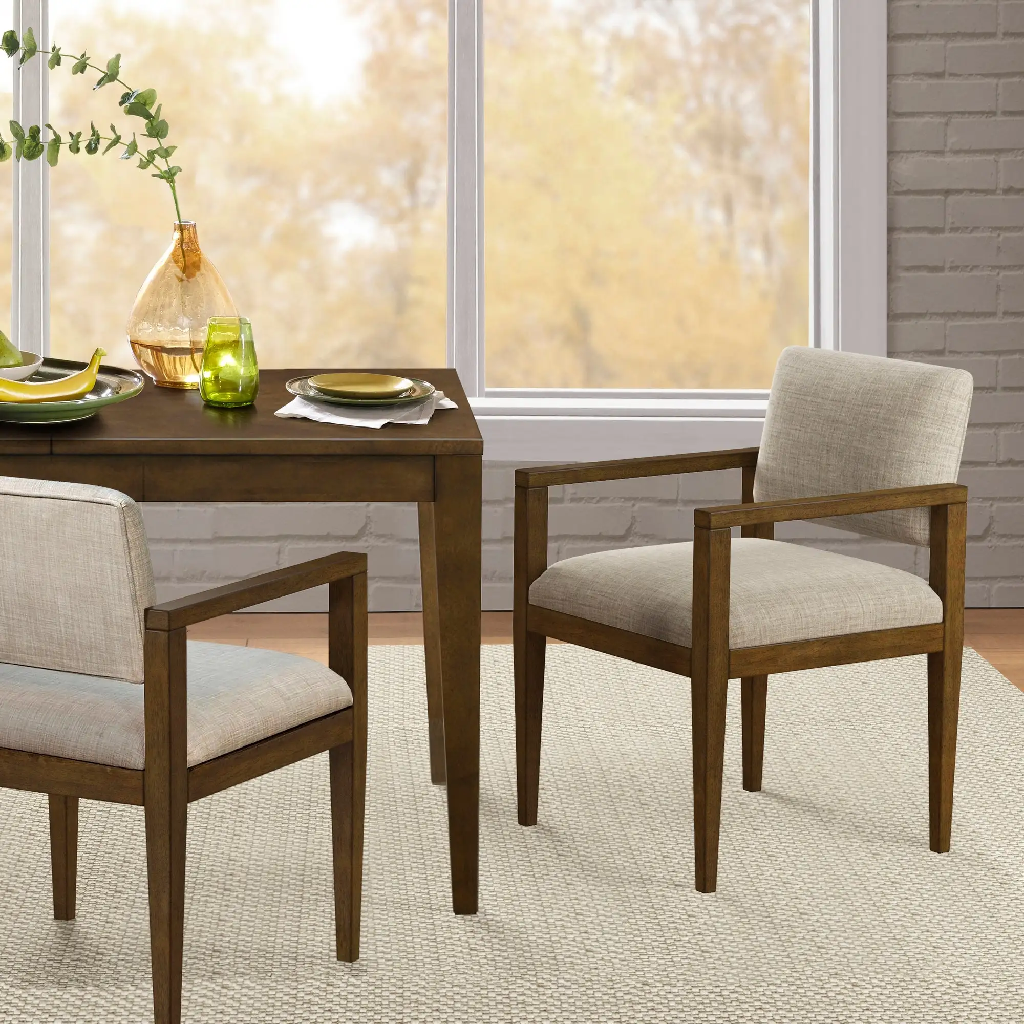 INK+IVY Benson Beige Upholstered Dining Chairs with Arms (Set of 2)