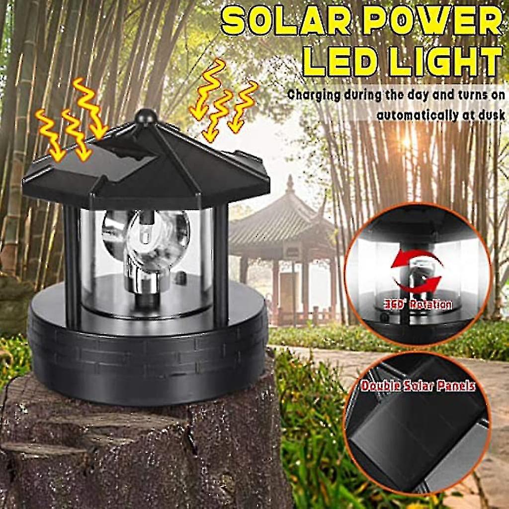 Solar Led Rotating Lighthouse Light Garden Yard Lawn Lamp Lighting