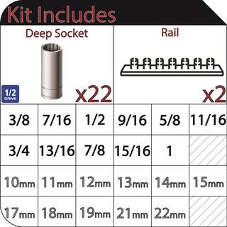 Husky 12 in. Drive Deep SAEMM Socket Set (22-Piece) H2DDP22PCSR