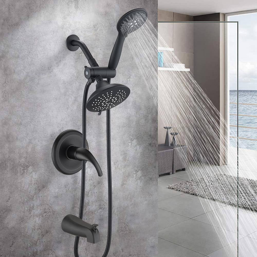 Tahanbath Single-Handle 6-Spray Tub and Shower Faucet and Handheld Combo with Rough-in Valve in Matte Black MS-A3528-MB-KXC