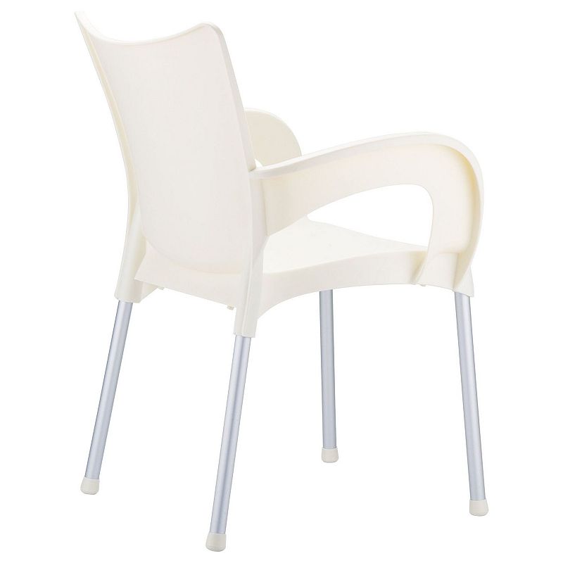 33.25 Beige and Silver Outdoor Patio Solid Dining Arm Chair