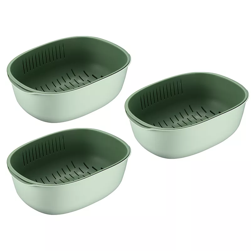 Kitchen Colander Bowl Strainers 3PCS， Plastic Double Layered Drain Basket