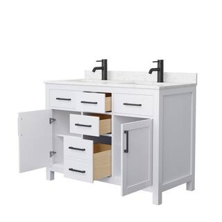 Wyndham Collection Beckett 48 in. W x 22 in. D x 35 in. H Double Sink Bathroom Vanity in White with Carrara Cultured Marble Top WCG242448DWBCCUNSMXX