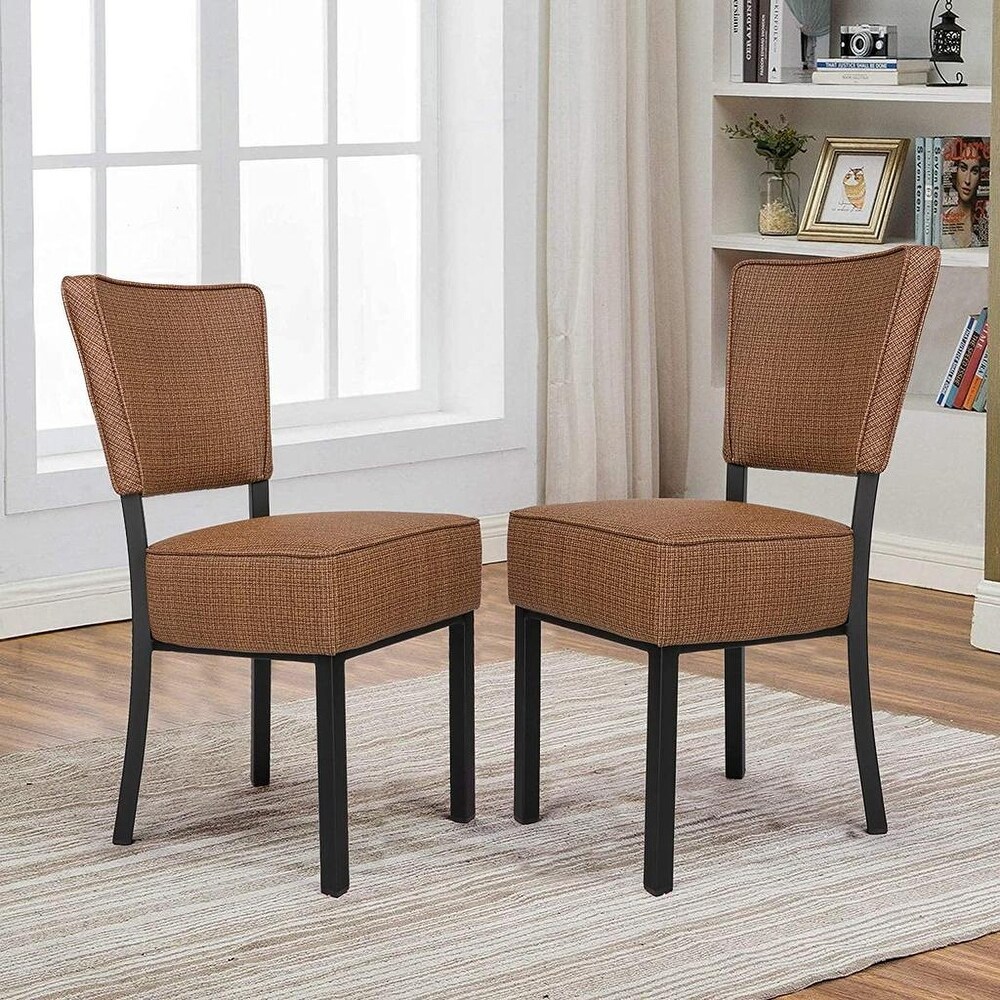 Classic Dining Chair Set of 2  with Stainless Steel Legs  PU Leather High Back Side Chair  Coffee   21.5\