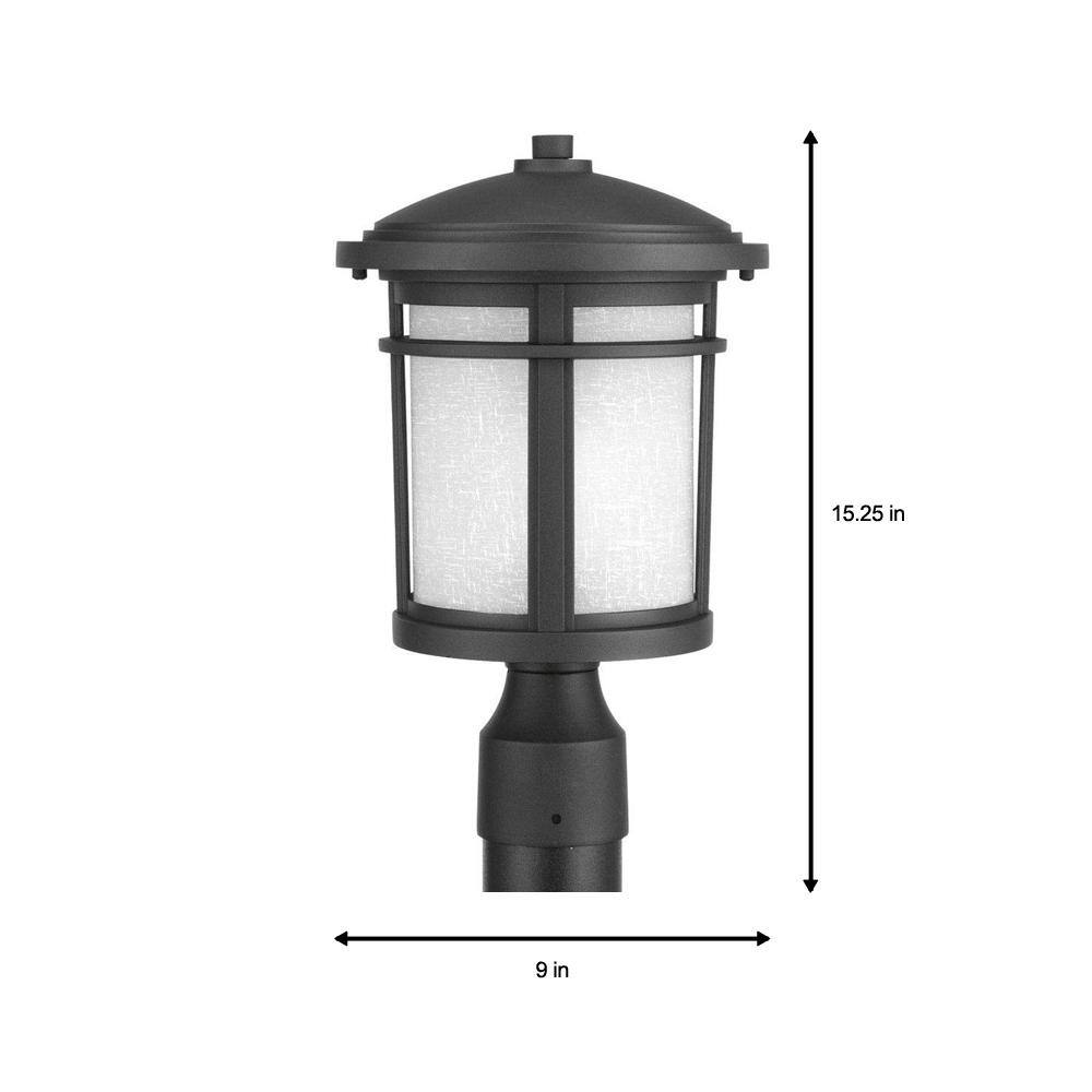 Progress Lighting Wish LED Collection 1-Light Textured Black Etched White Linen Glass Craftsman Outdoor Post Lantern Light P6424-3130K9