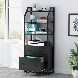 TRIBESIGNS WAY TO ORIGIN Cacey Black File Cabinet with 4 Storage Shelves and 2 Drawers HD-F1324