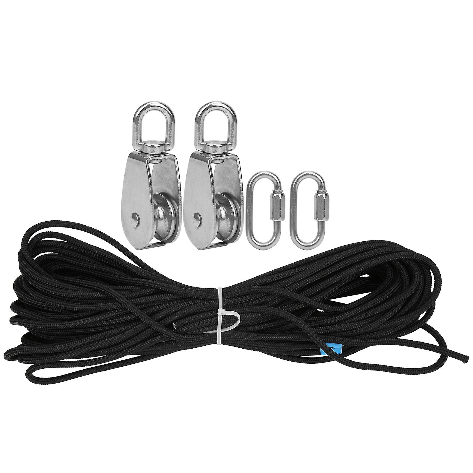 25mm Single Pulley Set With 30m Nylon Rope And 2pcs Pvc Carabiner Buckle Accessory