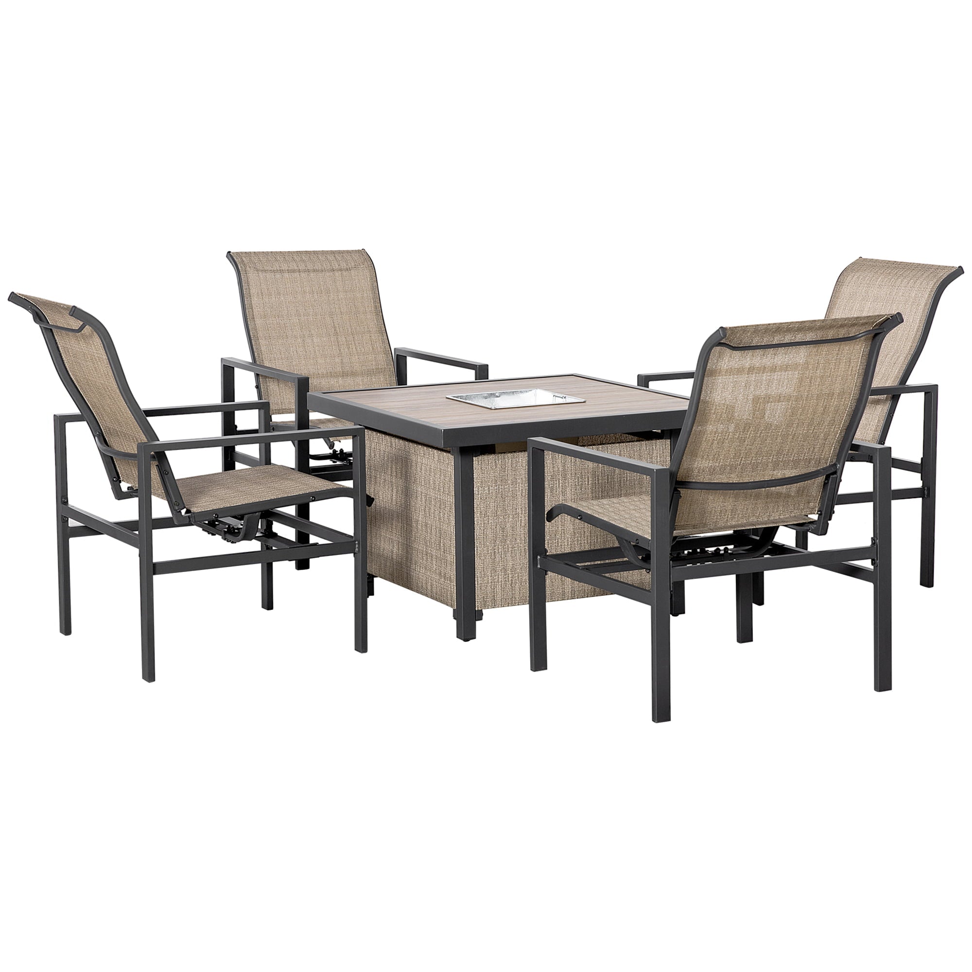 Outsunny 5-Piece Rattan Patio Dining Set for 4 with Metal Ice Bucket Outdoor Wicker Furniture Set 4 Rocking Chairs & Square Table , Beige, 242 Lbs