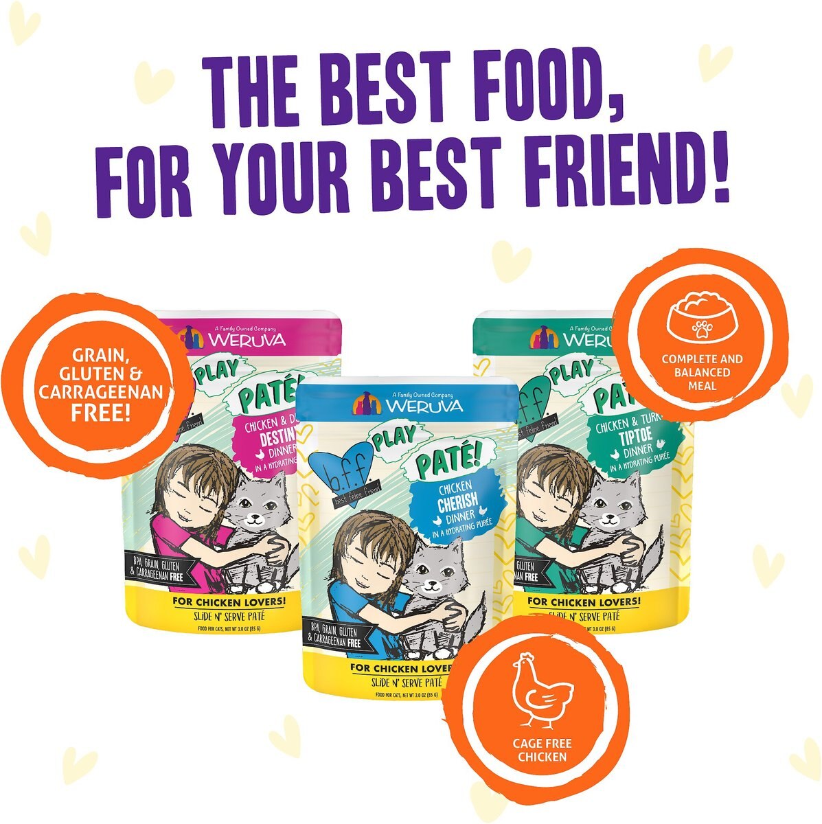 Weruva Best Feline Friend Paté Lovers， Aw Yeah! Paté Soiree! Variety Pack Grain-Free Wet Cat Food， 2.8-oz pouch， case of 12