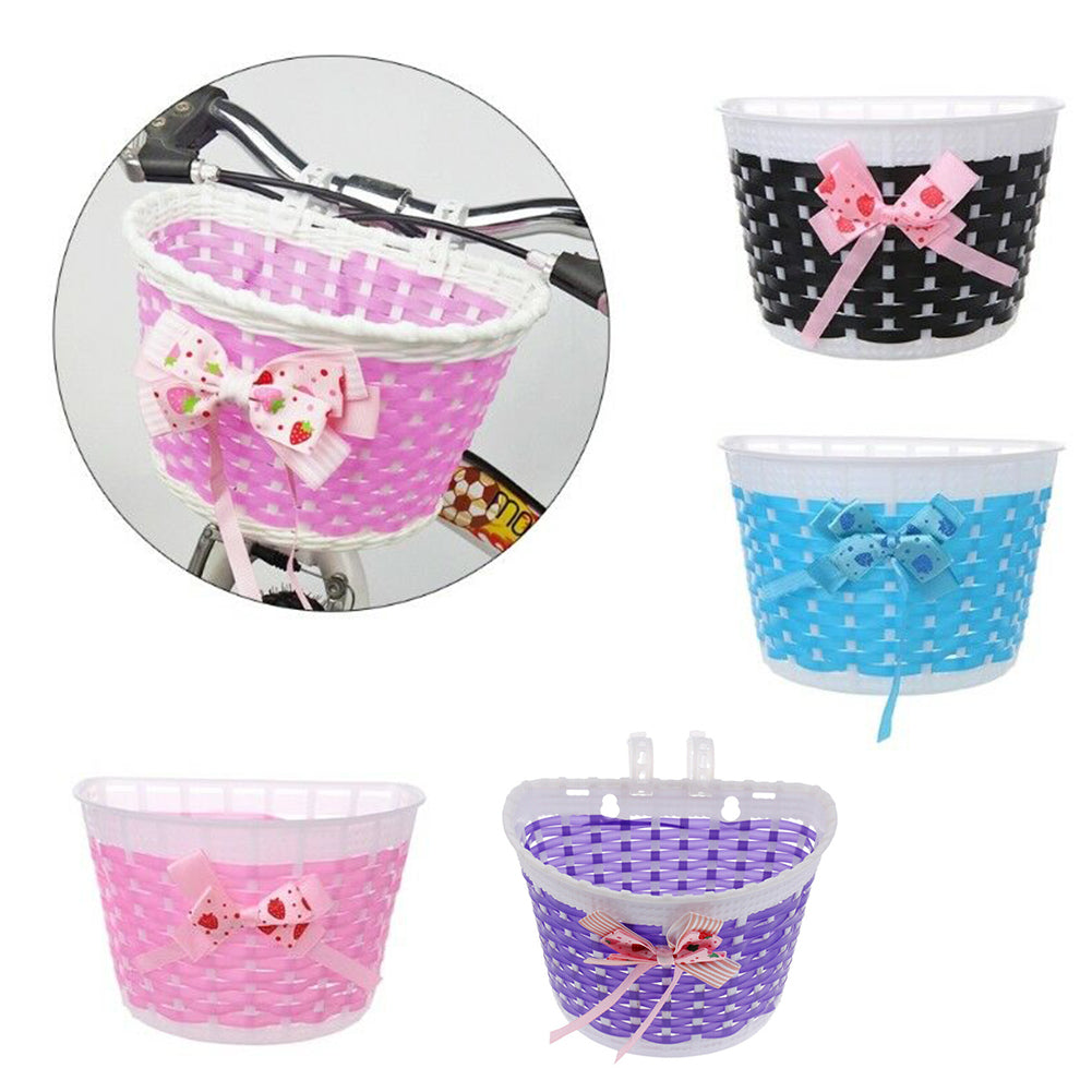 Bicycle Basket Children Bike Plastic Knitted Bow Knot Front Handmade Bag