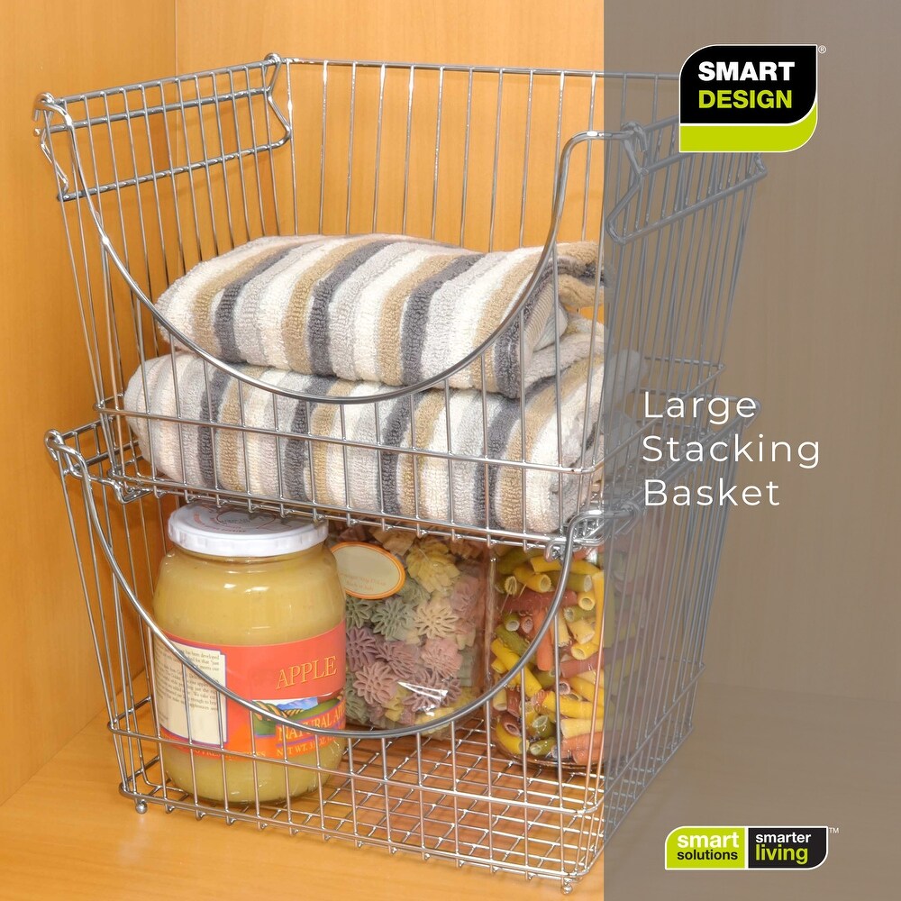 Smart Design Large Stacking Baskets   Set of 2   Chrome