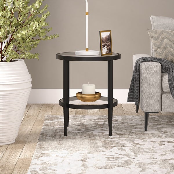 Hera 19.63'' Wide Round Side Table with Clear Glass Shelf