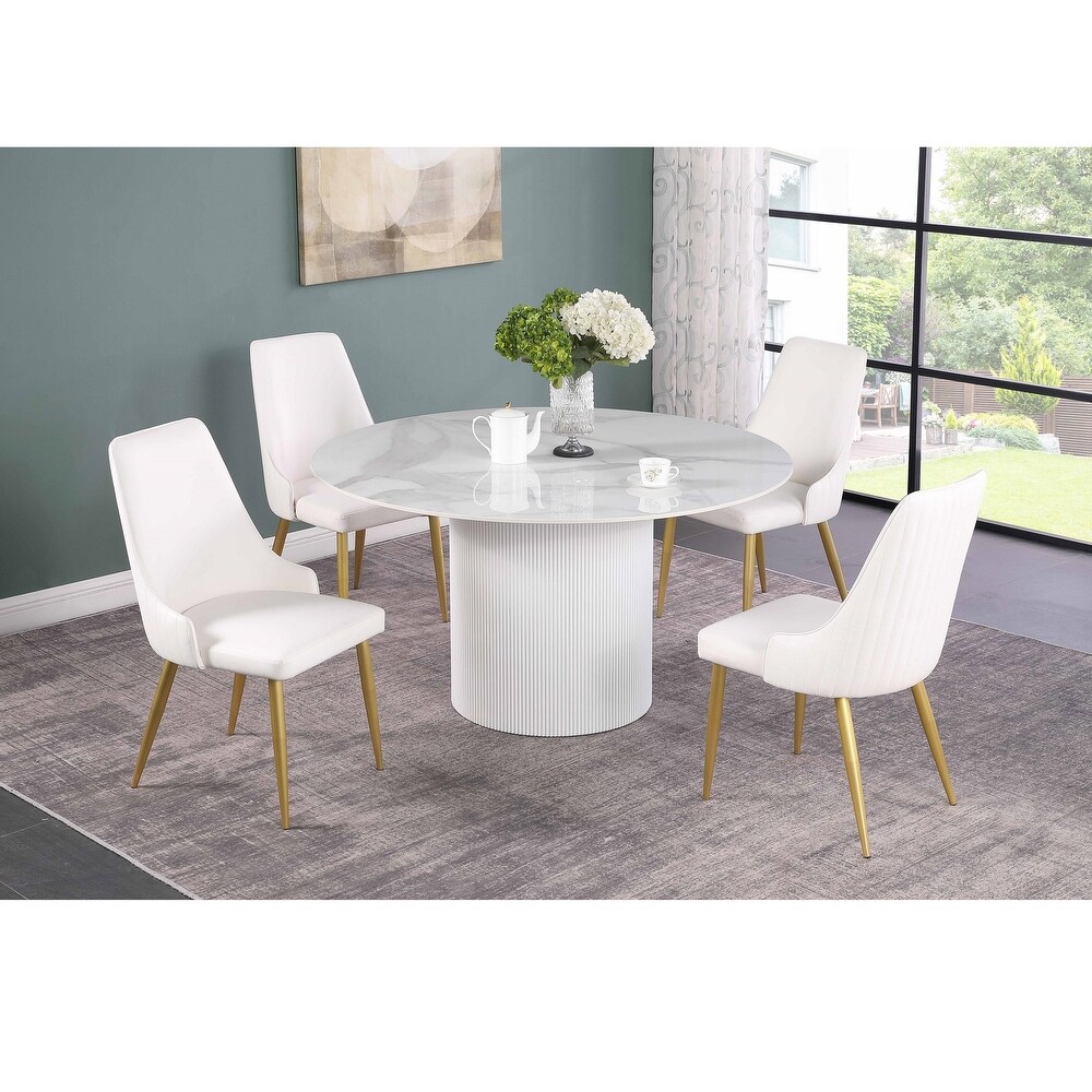 Somette Krystal Dining Table with Glossy Marbleized Sintered Stone Top   55\