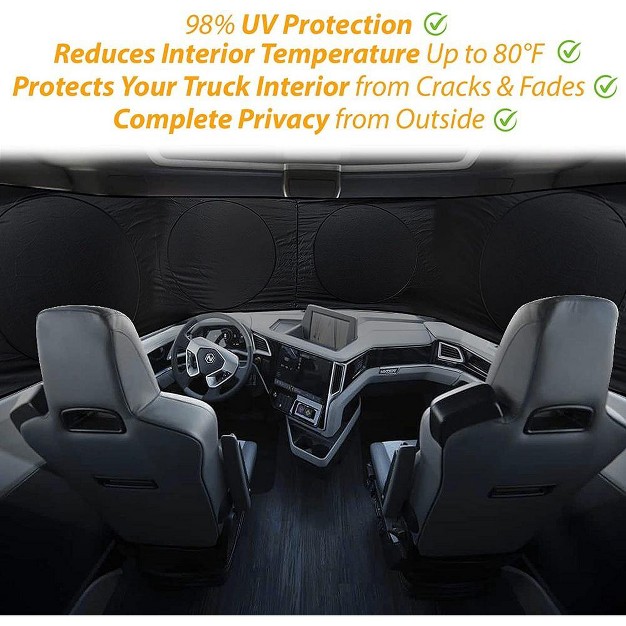 Zone Tech Semi truck Sunshade For Windshield And Side Window Protective Reflective Magic Sunshade Maximum Coverage To Block Uv Sun Heat Rays