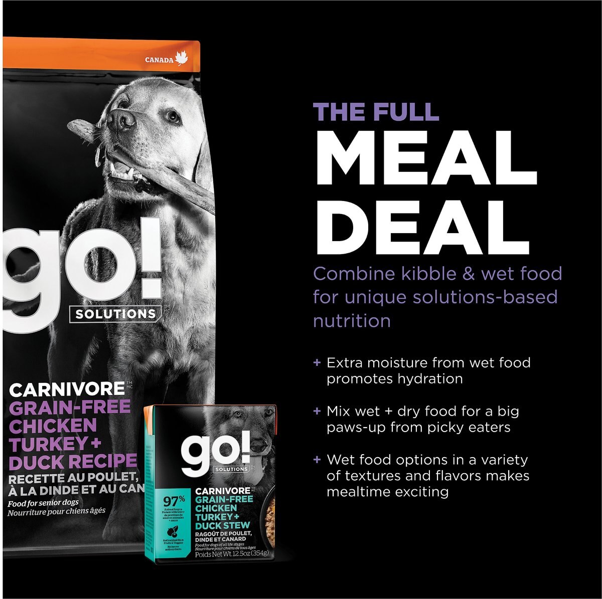 Go! Solutions Carnivore Grain-Free Chicken， Turkey + Duck Senior Recipe Dry Dog Food