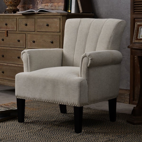 Modern Polyester Accent Chair， Tufted Armchair with Rivet for Living Room Bedroom