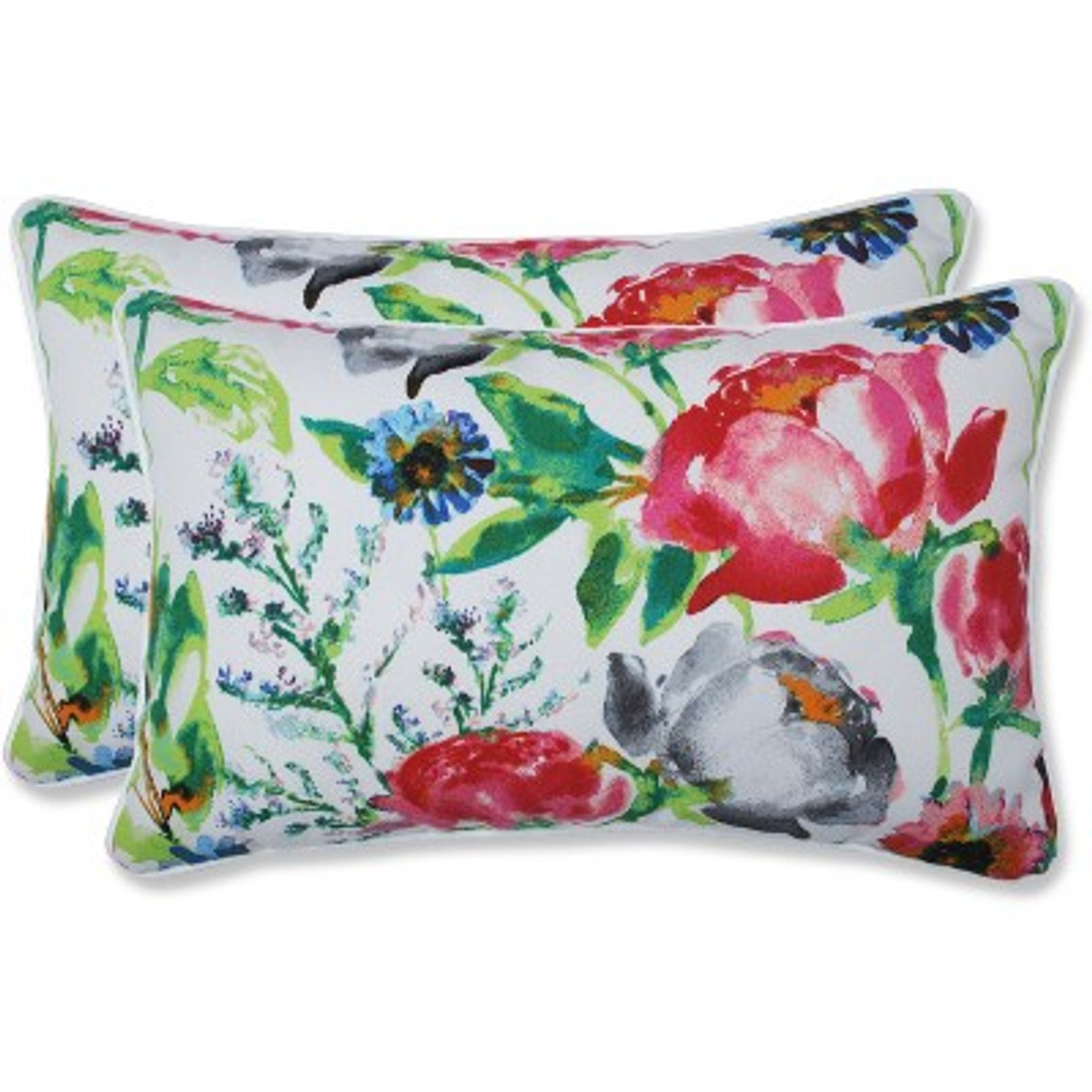 11.5x18.5 Floral Mania 2pc Rectangular Outdoor Throw Pillow Set Pink - Pillow Perfect