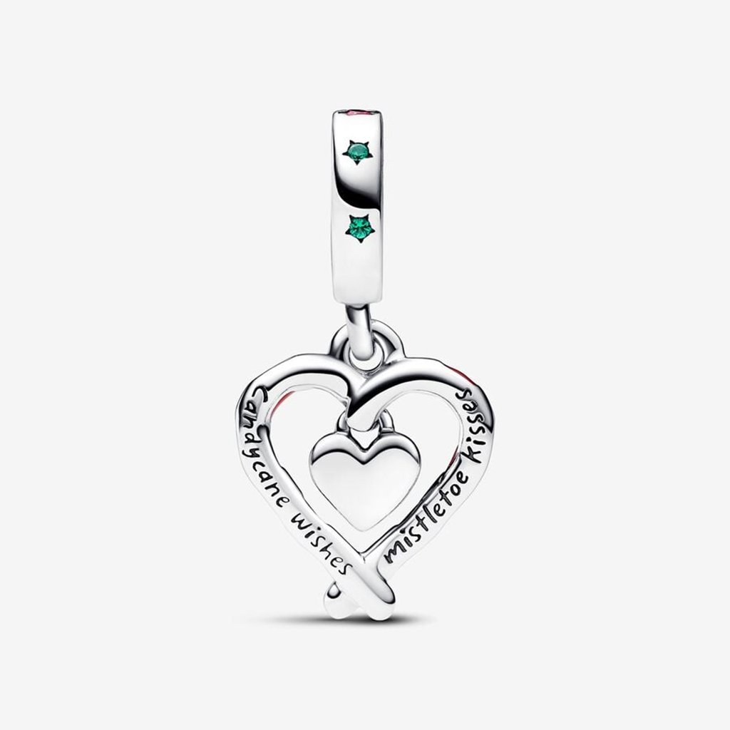 PANDORA  Double Candy Cane Heart Christmas Dangle Charm