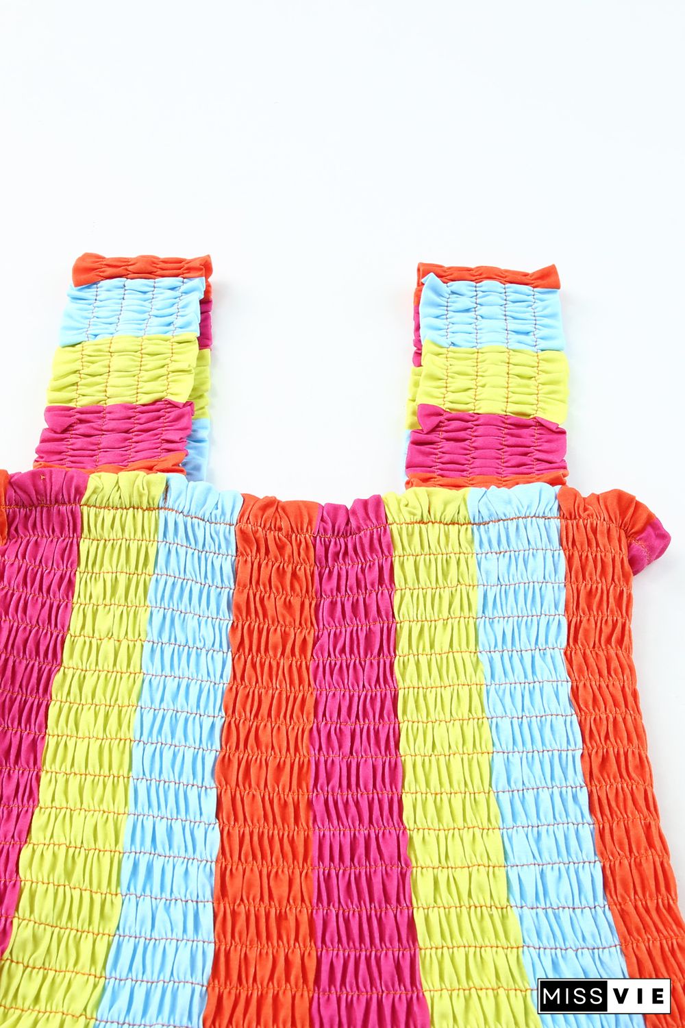 Multicolor Color Block Shirred Square Neck Tank Top