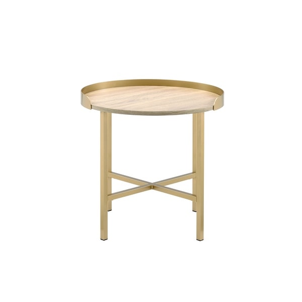 End Table Wooden Coffee Table Round Table Top Oak Table Gold Finish