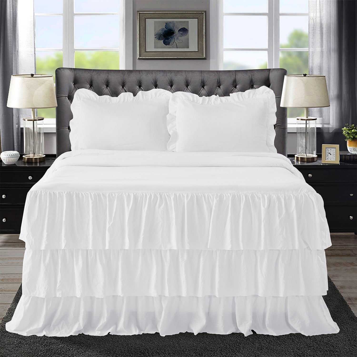 Ruffle Skirt Bedspread Three Layers Design Chic Style Bedding Set